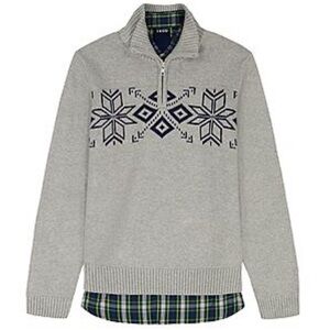 IZOD Boys Long Sleeve Plaid Button Down Shirt and 1/4 Zip Sweater Set